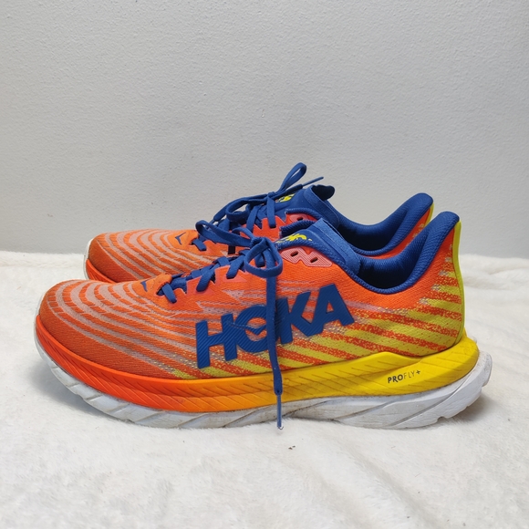 HOKA ONE ONE Mach 5 Mens Sz 11 Running Shoes Orange Blue Yellow
